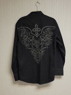 Red Ranch Black Men's Long-Sleeve Shirt w/Embroidered Back Design Large Western
